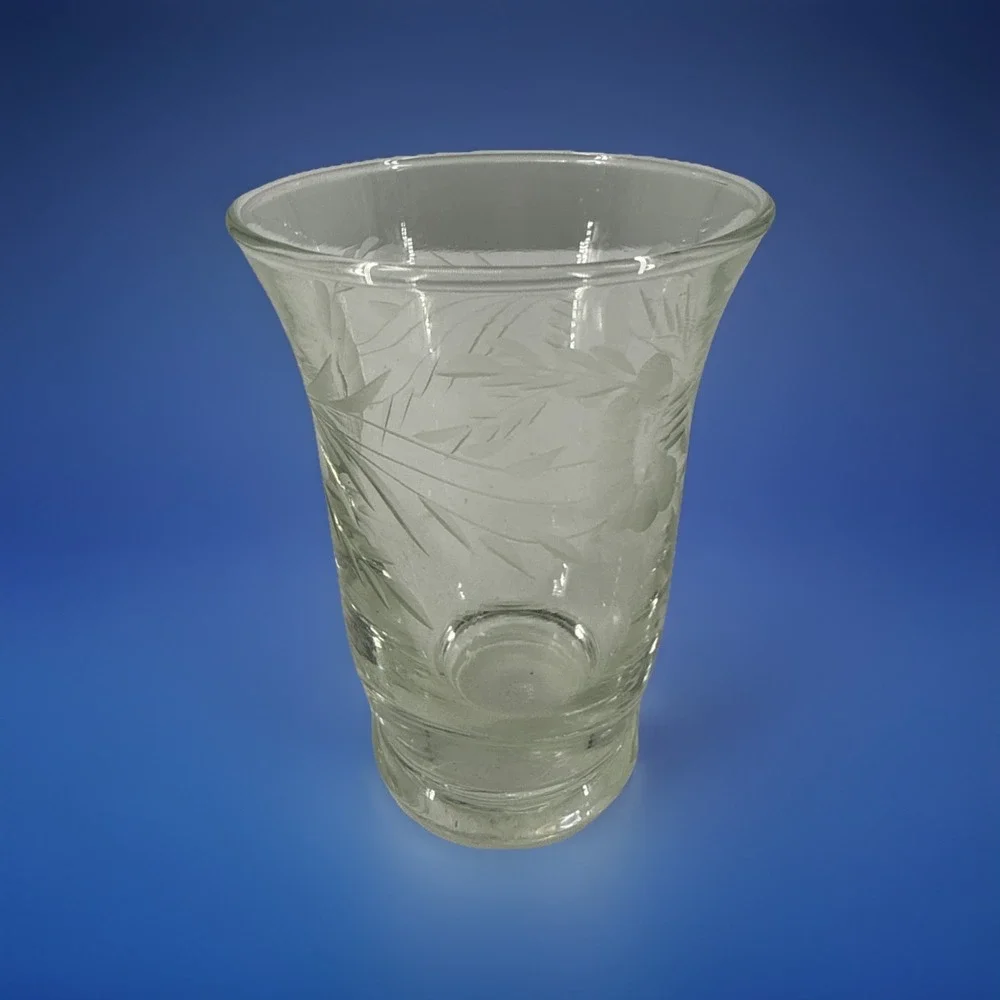 Vintage Etched Glass Mini Bud Vase 3 3/8